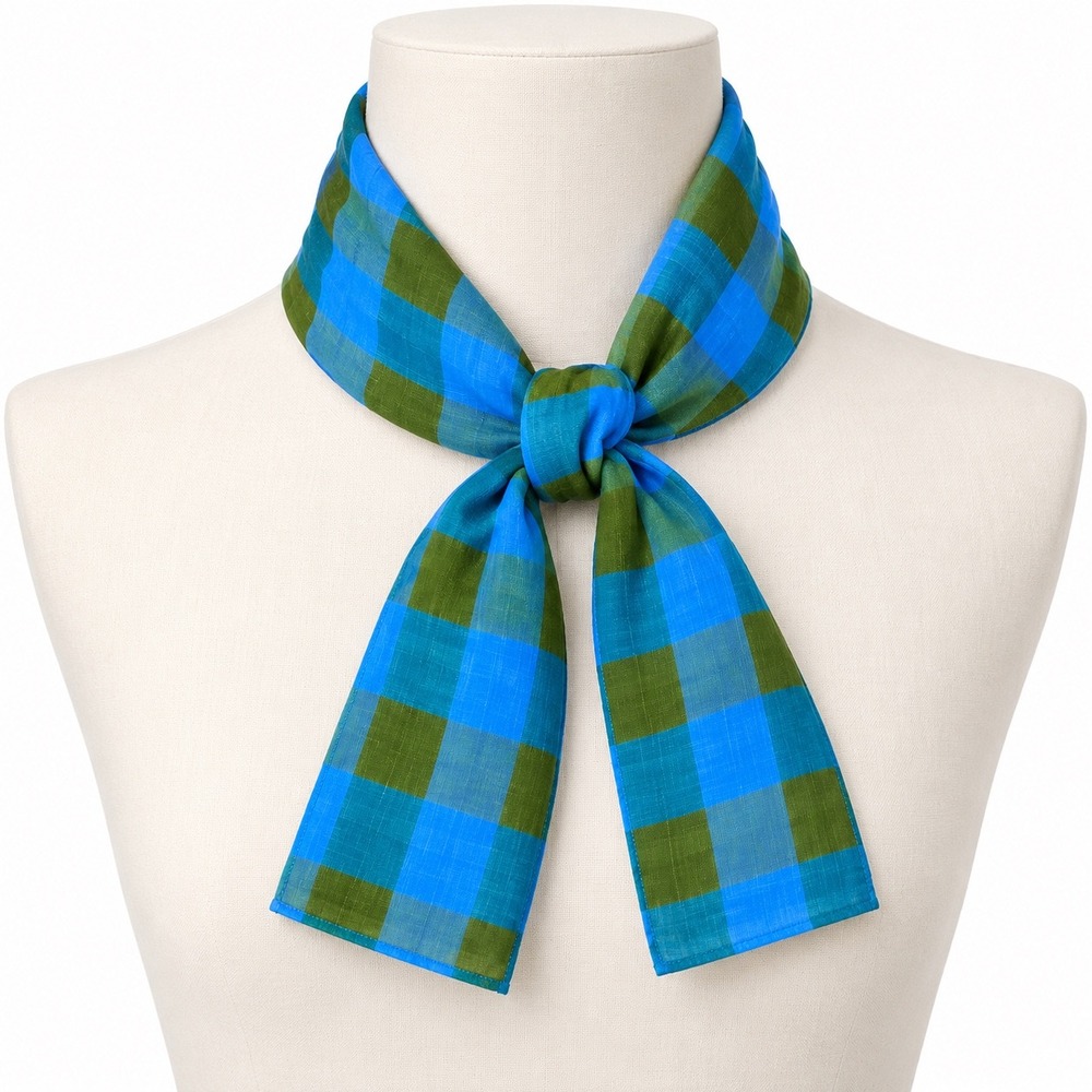 Blue Green Plaid Scarf Teal Turquoise Windowpane Check Casual Preppy Cottagecore